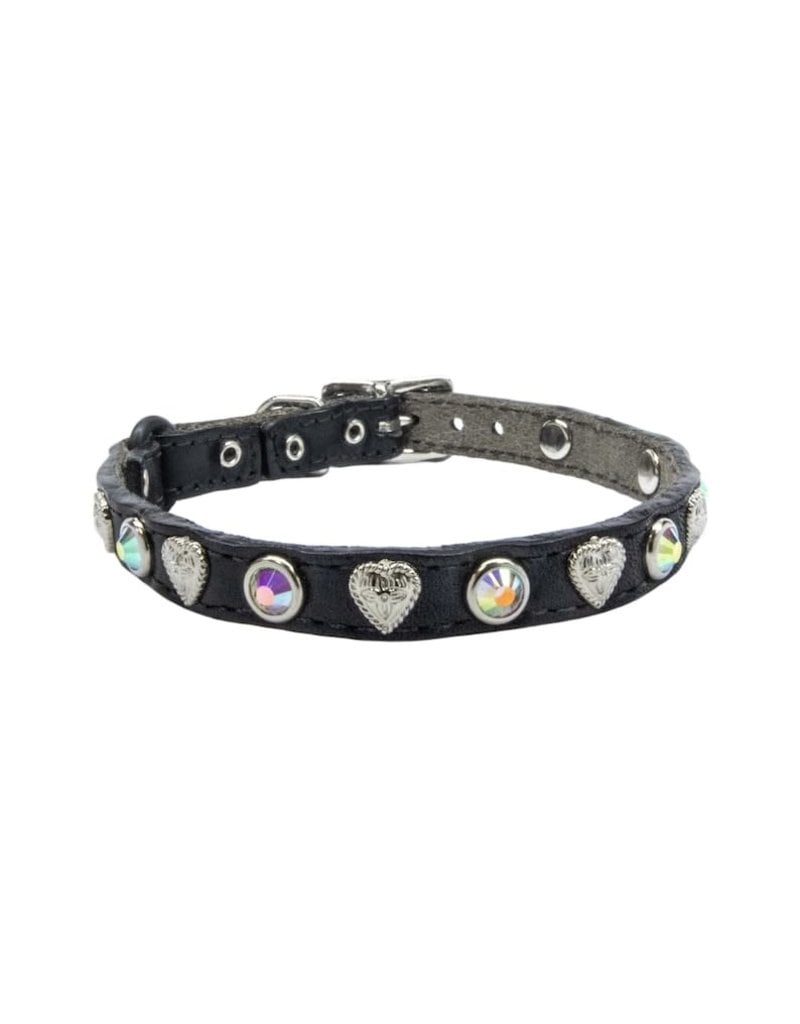 WOOF WEAR WOOF WEAR Leather Cat Collar Heart & Crystal Black