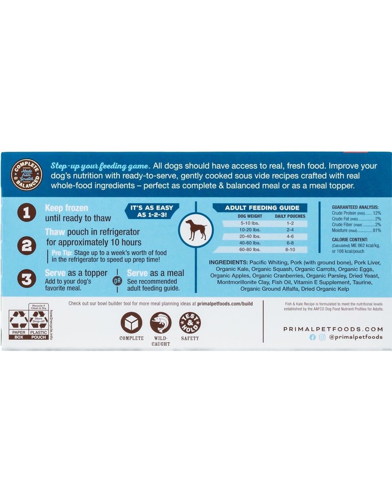 PRIMAL Gently Cooked Dog Food Fish and Kale 8OZ The Fish & Bone