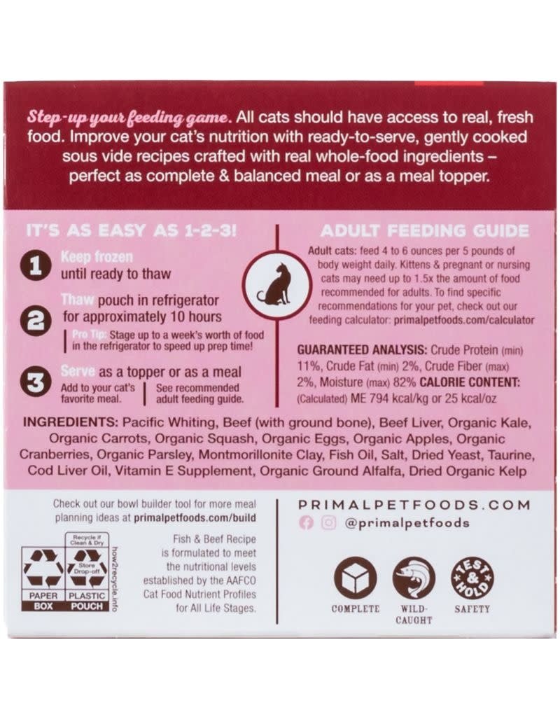 Primal Pet Foods !PRIMAL Gently Cooked Feline Food Fish and Beef 4OZ