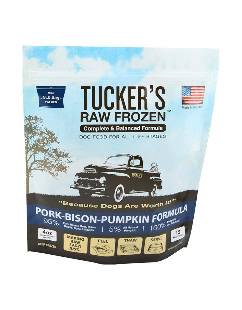 TUCKERS Frozen Raw Complete Dog Food Pork and Bison 3lb The Fish & Bone