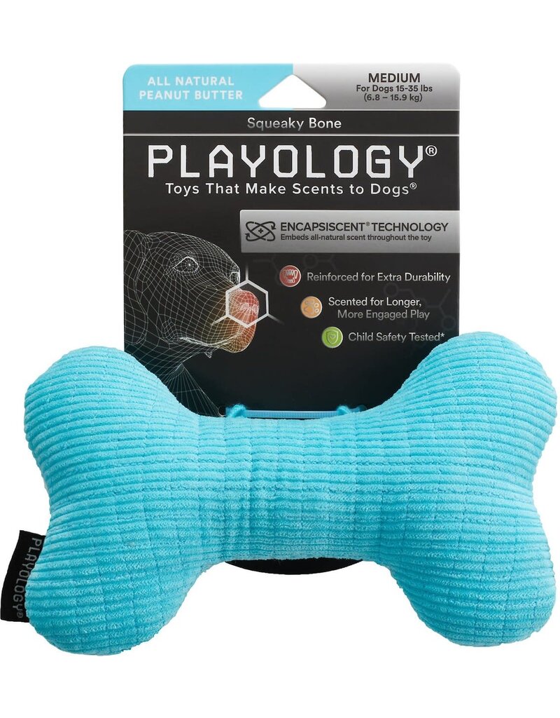 Playology PLAYOLOGY All Natural Peanut Butter Scented Plush Squeaky Bone