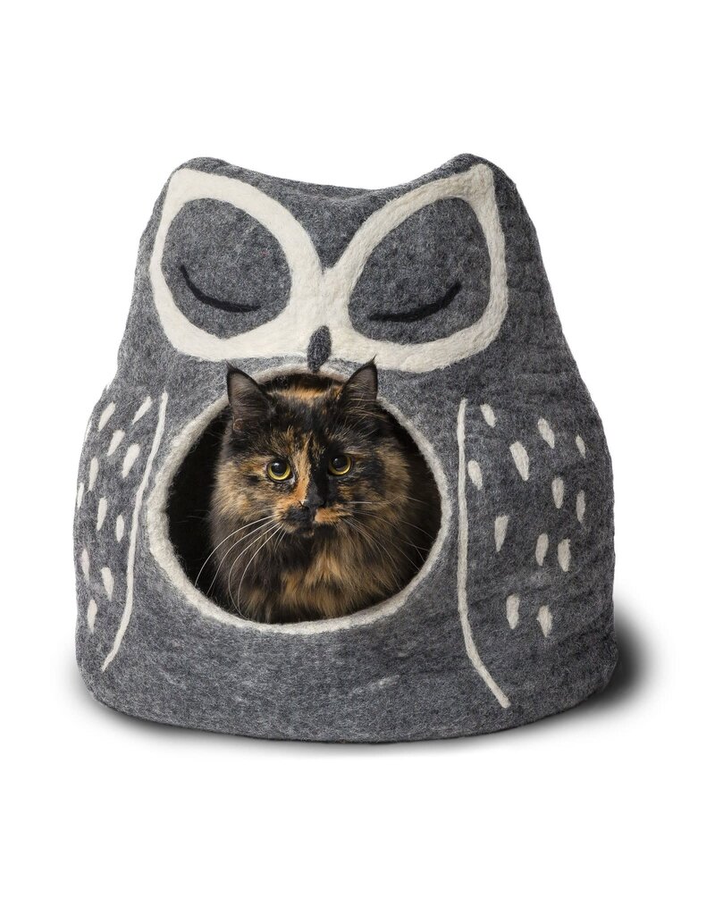 KARMA CAT KARMA CAT Felted Wood Pet Cave Grey Owl