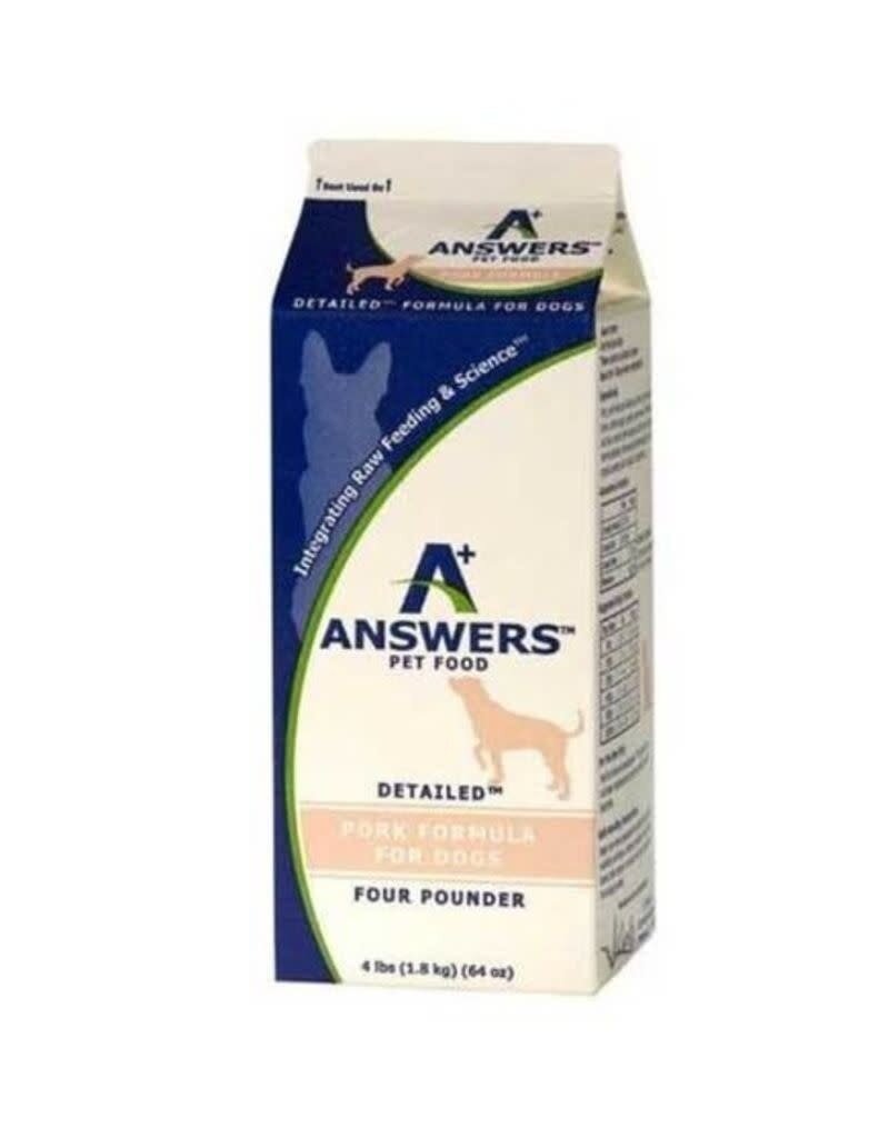 Answers Pet Food ANSWERS Frozen Raw Canine Detailed Pork