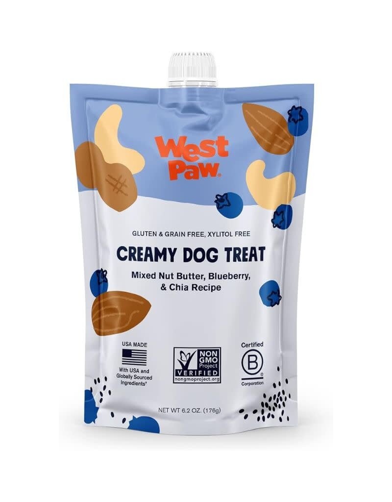 West Paw WEST PAW Creamy Dog Treat Mixed Nut Butter Blueberry and Chia Pouch 6.2OZ