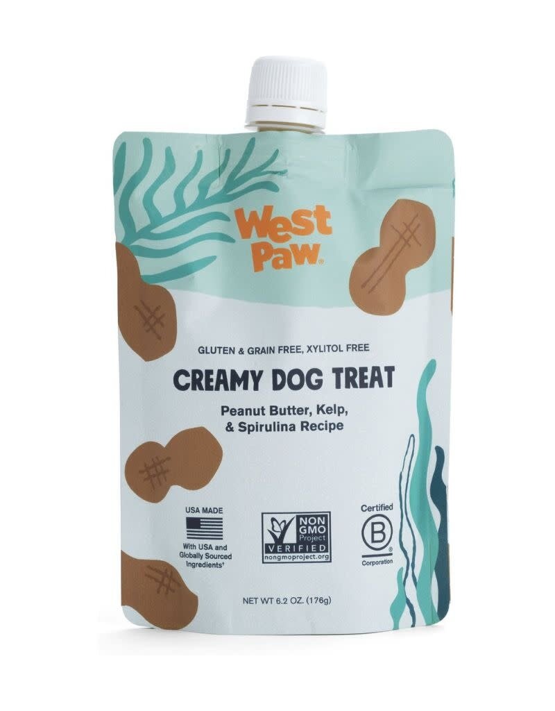 West Paw WEST PAW Creamy Dog Treat Peanut Butter Kelp & Spirulina Pouch 6.2OZ
