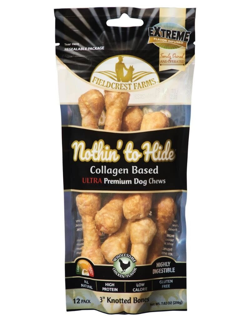 FIELDCREST FARMS NOTHIN' TO HIDE Ultra Knotted Bone Chicken 3in 12 count