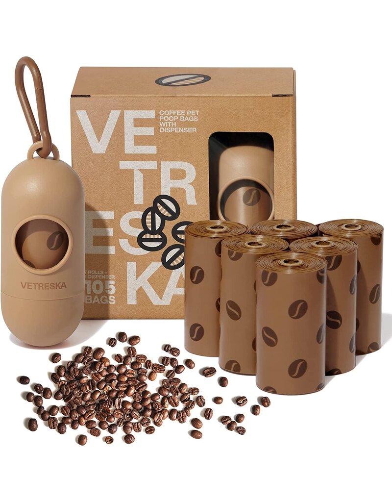 VETRESKA VETRESKA Coffee Pet Poop Bag Dispenser with 7 Rolls of Coffee-Scented Bags