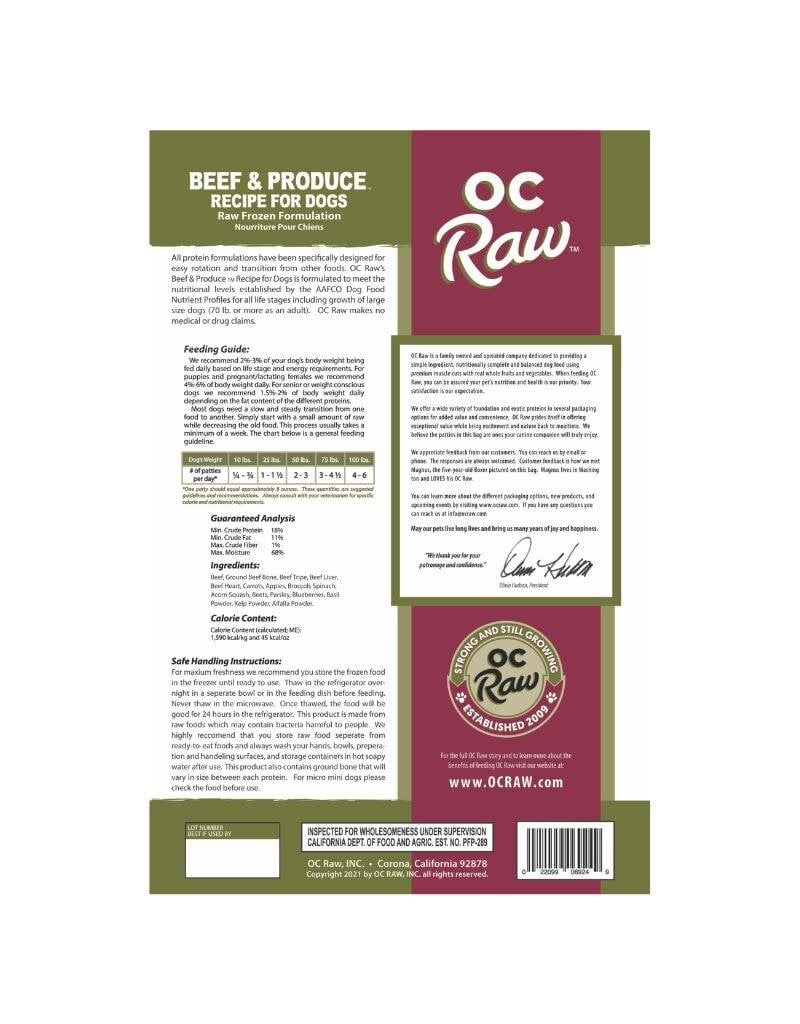 OC Raw OC RAW Frozen Dog Beef & Produce Recipe 6LB