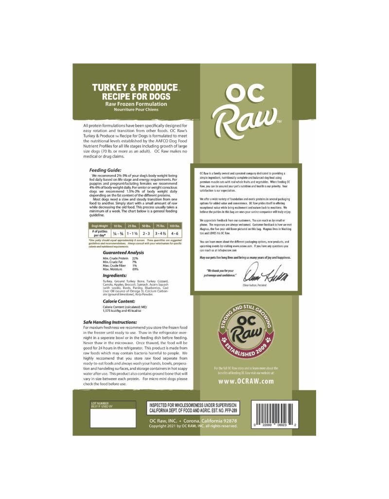 OC Raw OC RAW Frozen Dog Turkey & Produce Recipe 6LB