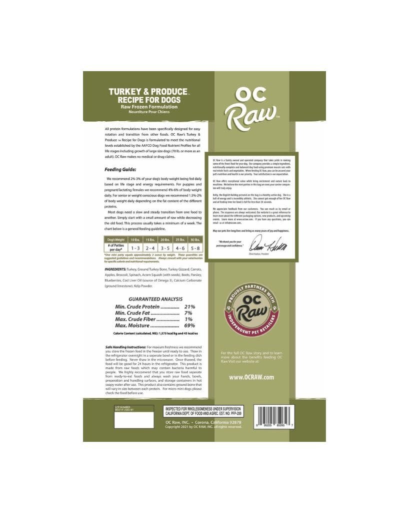 OC Raw OC RAW Frozen Dog Turkey & Produce Recipe 4LB