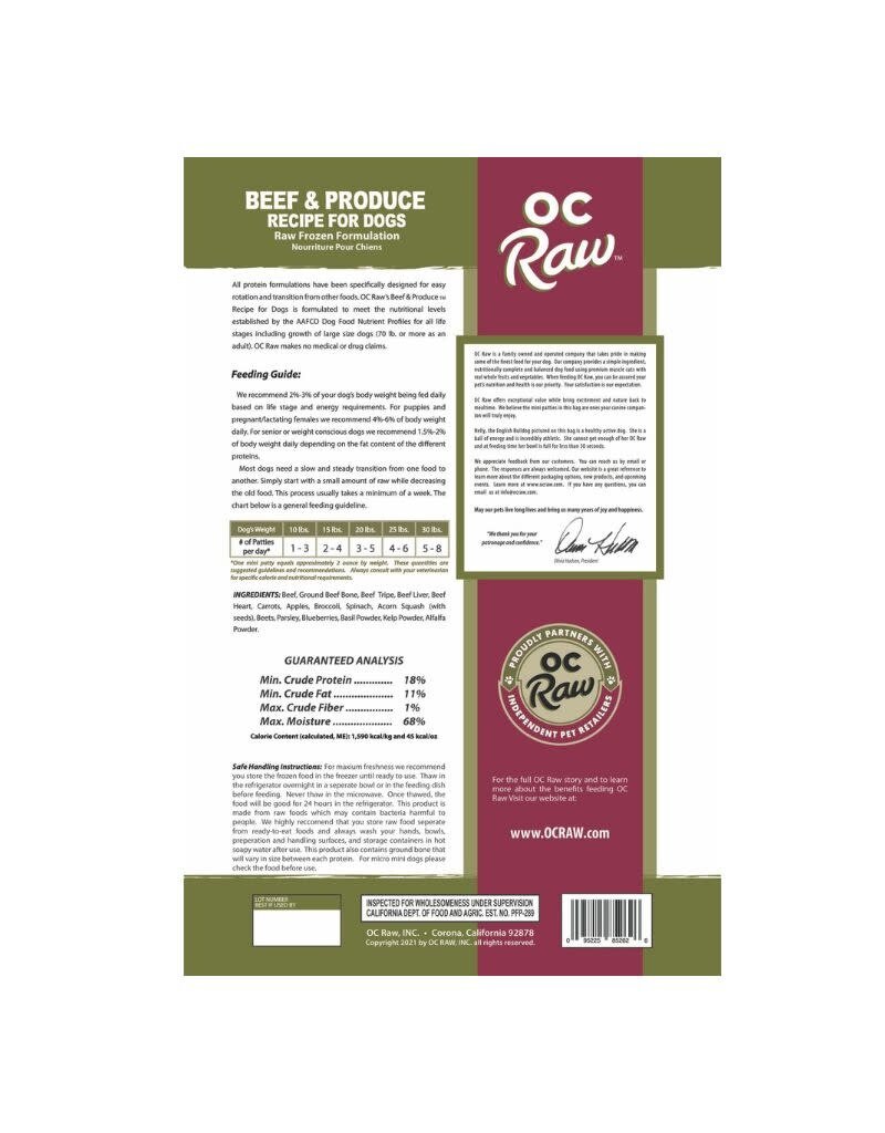 OC Raw OC RAW Frozen Dog Beef & Produce Recipe 4LB