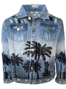 Lola and the Boys Lola Distressed Palm Tree Denim Jacket
