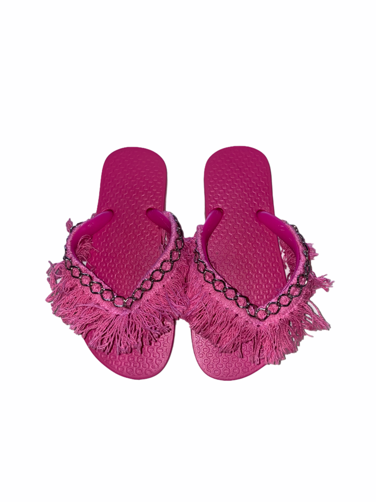 Planet Sea Fringe Chain Flip Flops