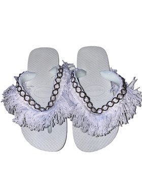 Planet Sea Fringe Chain Flip Flops