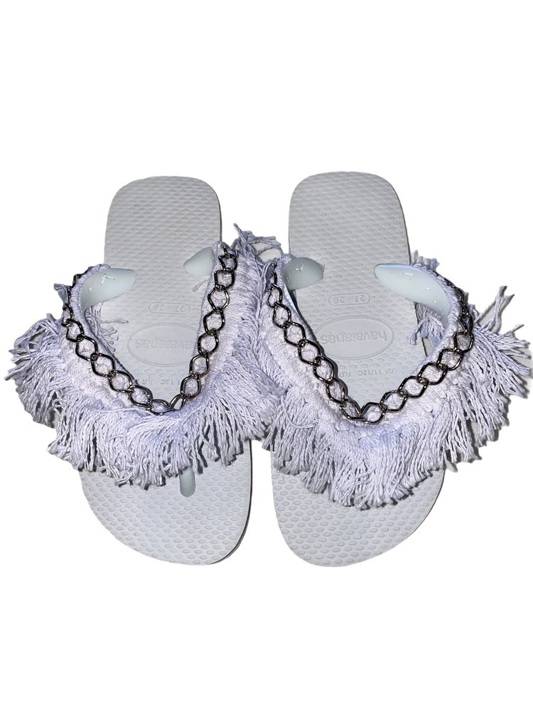 Planet Sea Fringe Chain Flip Flops