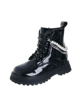 CALAKIDS XO Combat Boots With Chain and Pearls