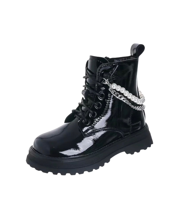 CALAKIDS XO Combat Boots With Chain and Pearls