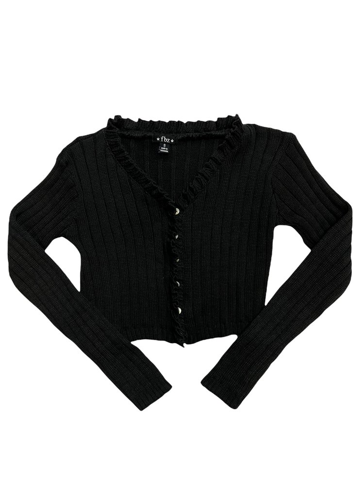 Flowers by Zoe Long Sleeve Ruffle  Ribbed Cardigan