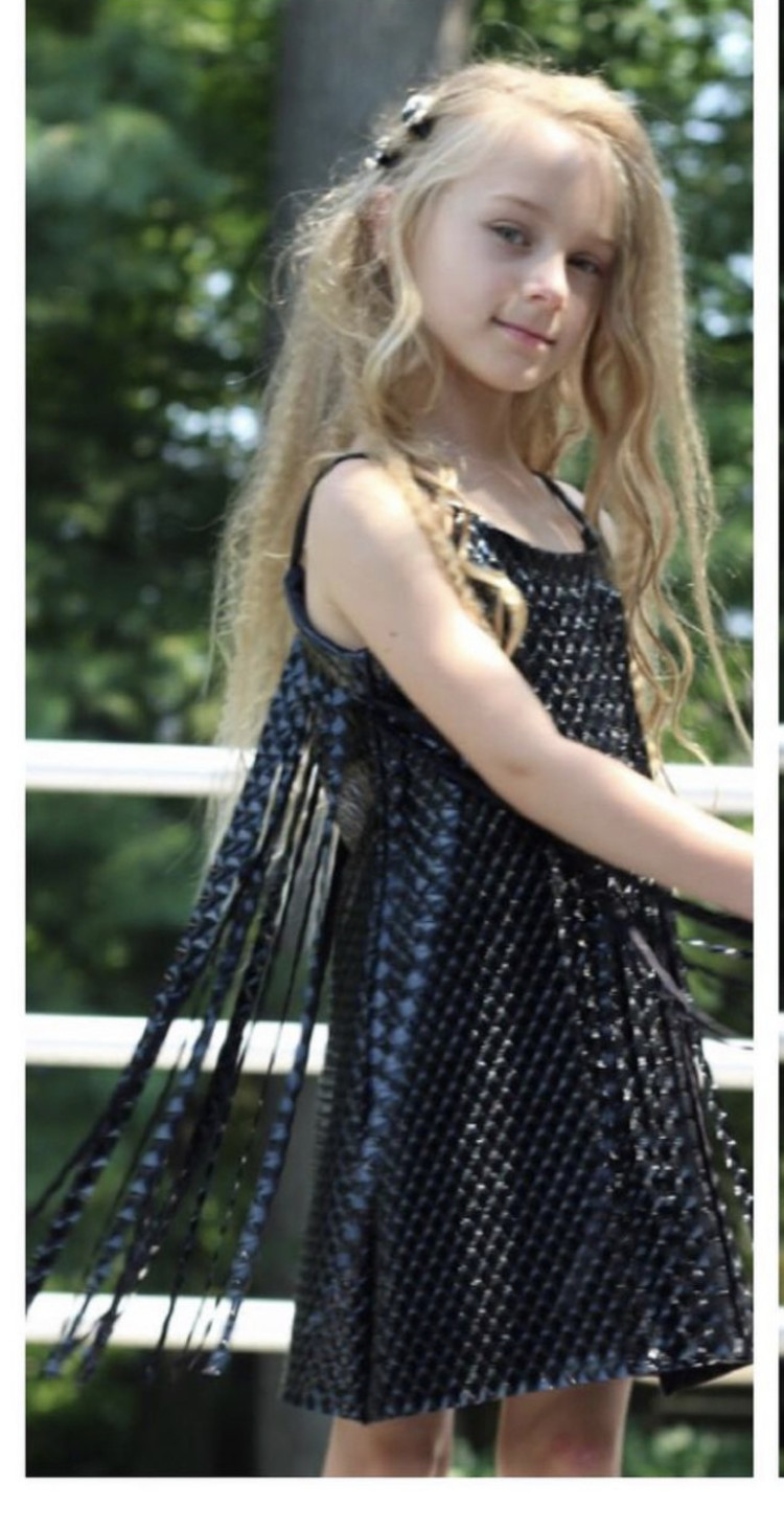 Les Tout Petits LTP Quilted Patent Fringe Dress