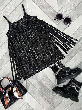 Les Tout Petits LTP Quilted Patent Fringe Dress