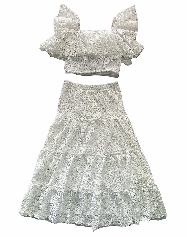 Les Tout Petits LTP Lace Ruffle Maxi Skirt Set