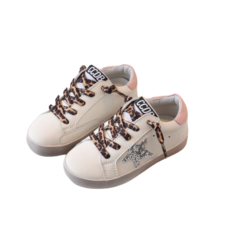 CALAKIDS XO XO Glitter Star Leopard Lace Sneakers