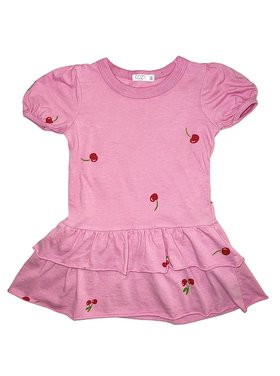 Cozii Cherry Puff Sleeve Ruffle Dress