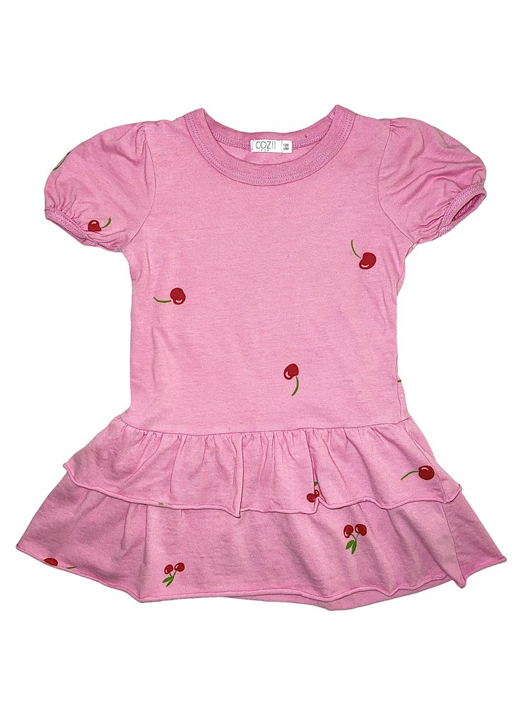 Cozii Cozii Cherry Puff Sleeve Ruffle Dress