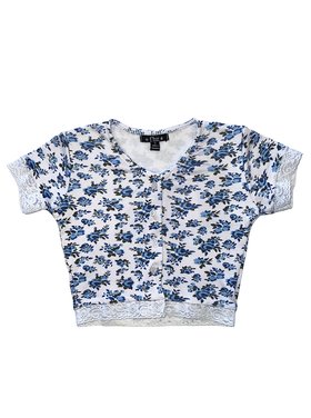 Flowers by Zoe Liberty Floral SS Button Lace Trim Top
