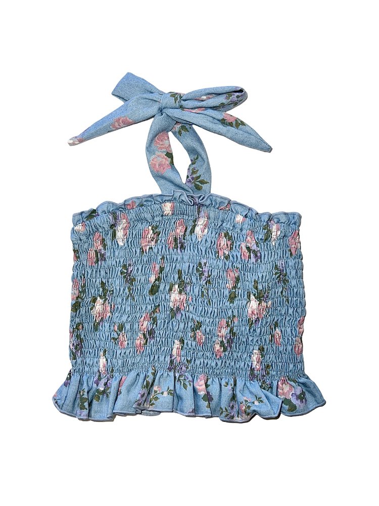 Flowers by Zoe FBZ Chambray Floral Smock Tube Top