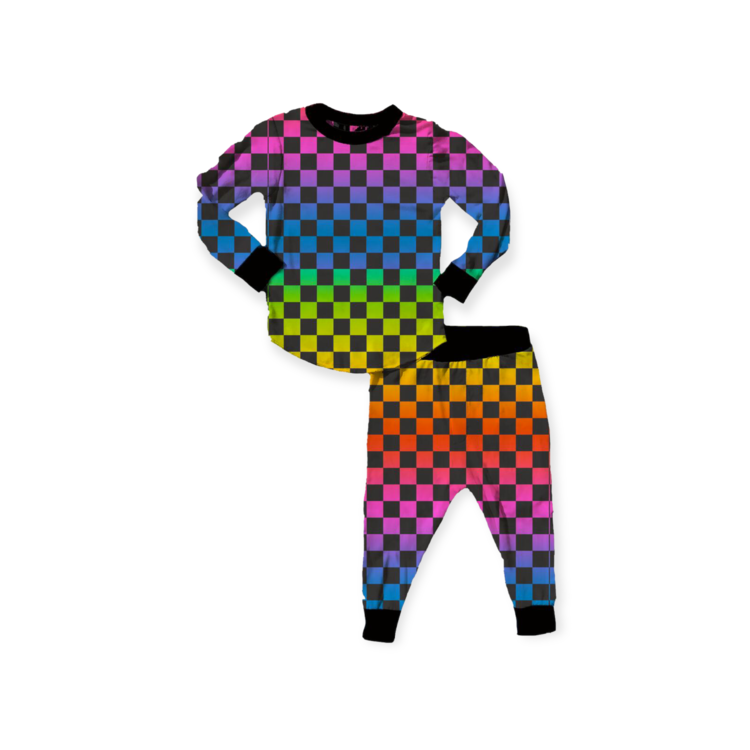 Rowdy Sprout Checkers LS Bamboo Set