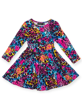 Rock Your Baby Blue Miami Leopard LS Dress