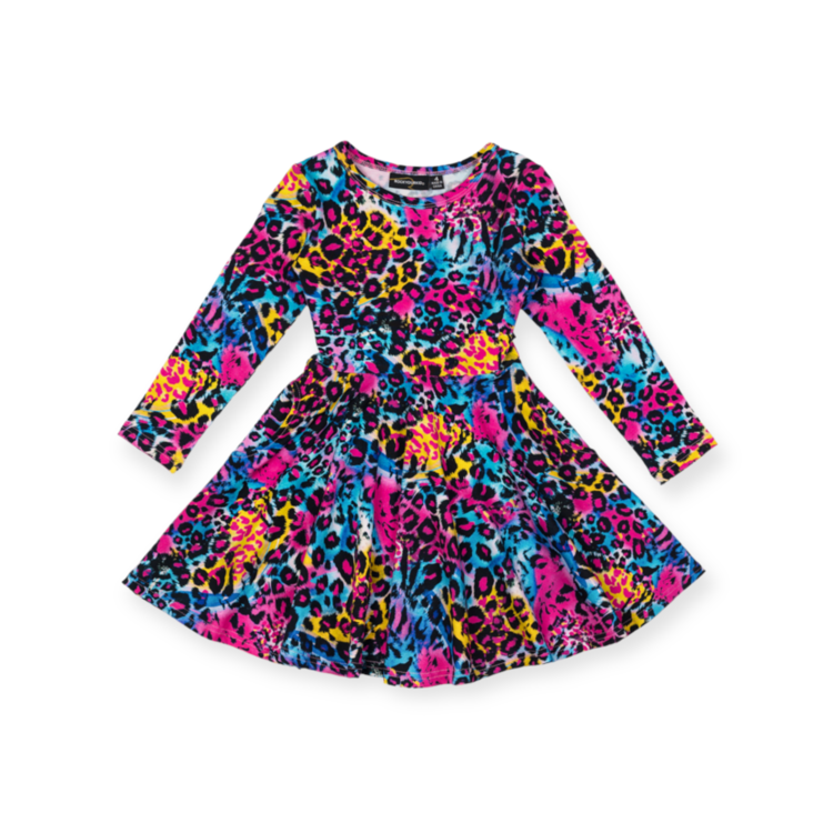 Rock Your Baby Blue Miami Leopard LS Dress