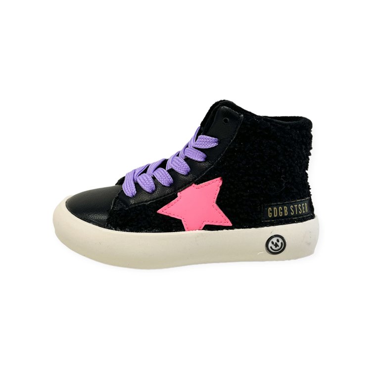 CALAKIDS XO Faux Sherpa High Top Star Sneaker