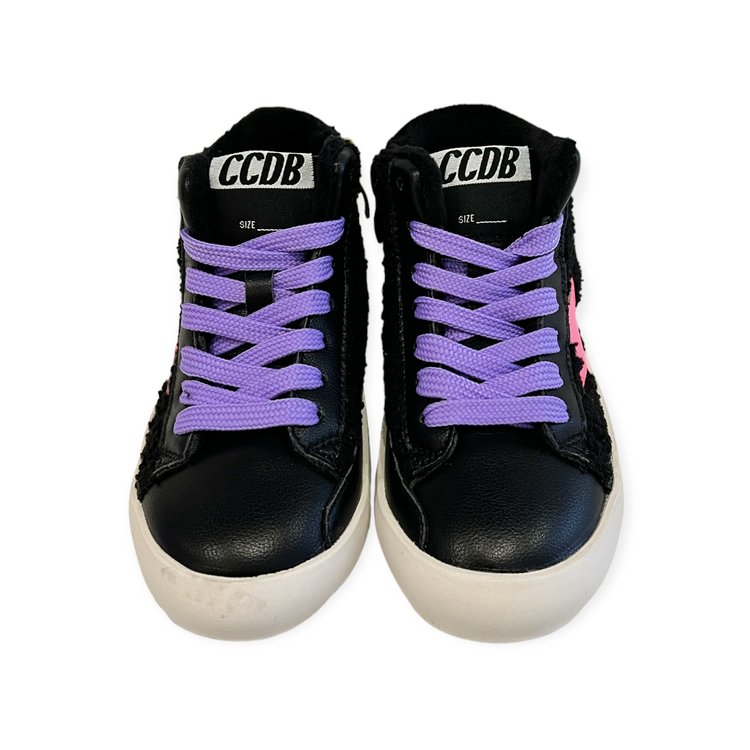 CALAKIDS XO Faux Sherpa High Top Star Sneaker