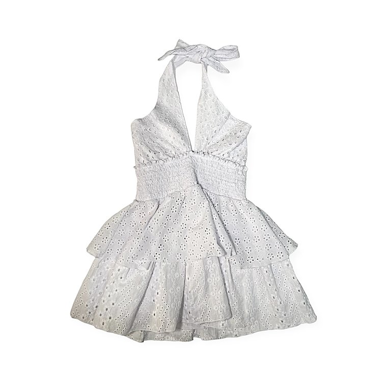 Flowers by Zoe Halter Eyelet Ruffle Dress