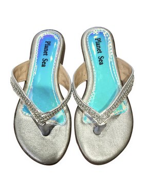 Planet Sea Crystal Rows Leather Flip Flop