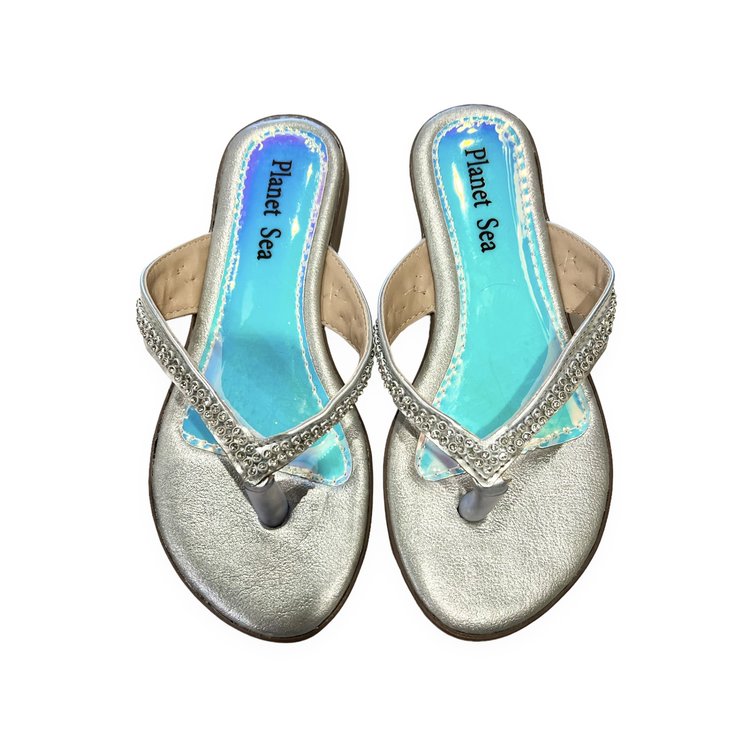 Planet Sea Crystal Rows Leather Flip Flop