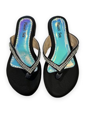 Planet Sea Crystal Rows Leather Flip Flop