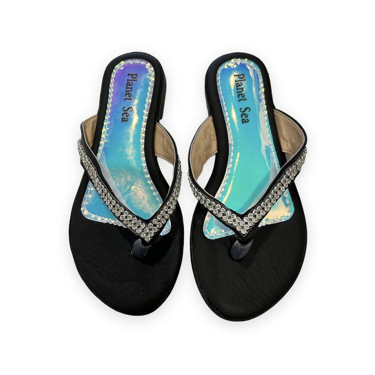 Planet Sea Crystal Rows Leather Flip Flop