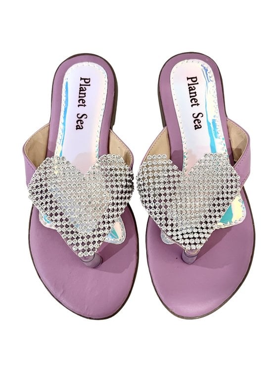 Crystal Heart - Big Kids Flip Flops Sandal Clear Rhine Stone Embellished Girls  Flip Flops