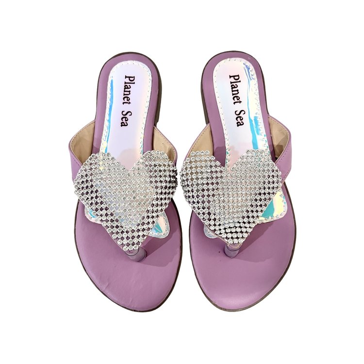 Planet Sea Crystal Heart Leather Flip Flop