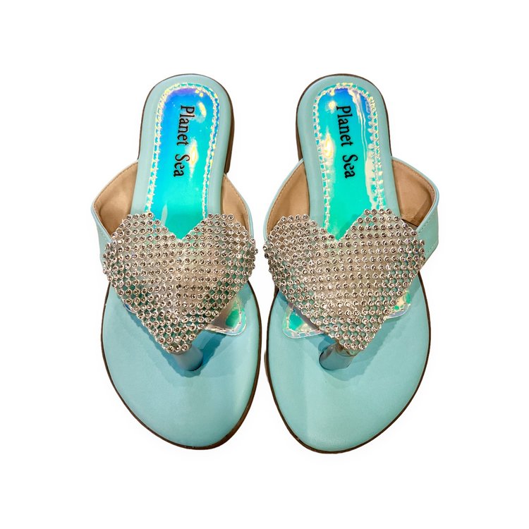 Planet Sea Crystal Heart Leather Flip Flop