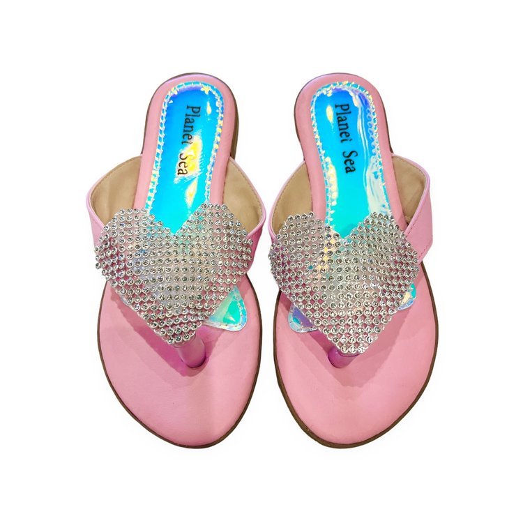 Planet Sea Crystal Heart Leather Flip Flop