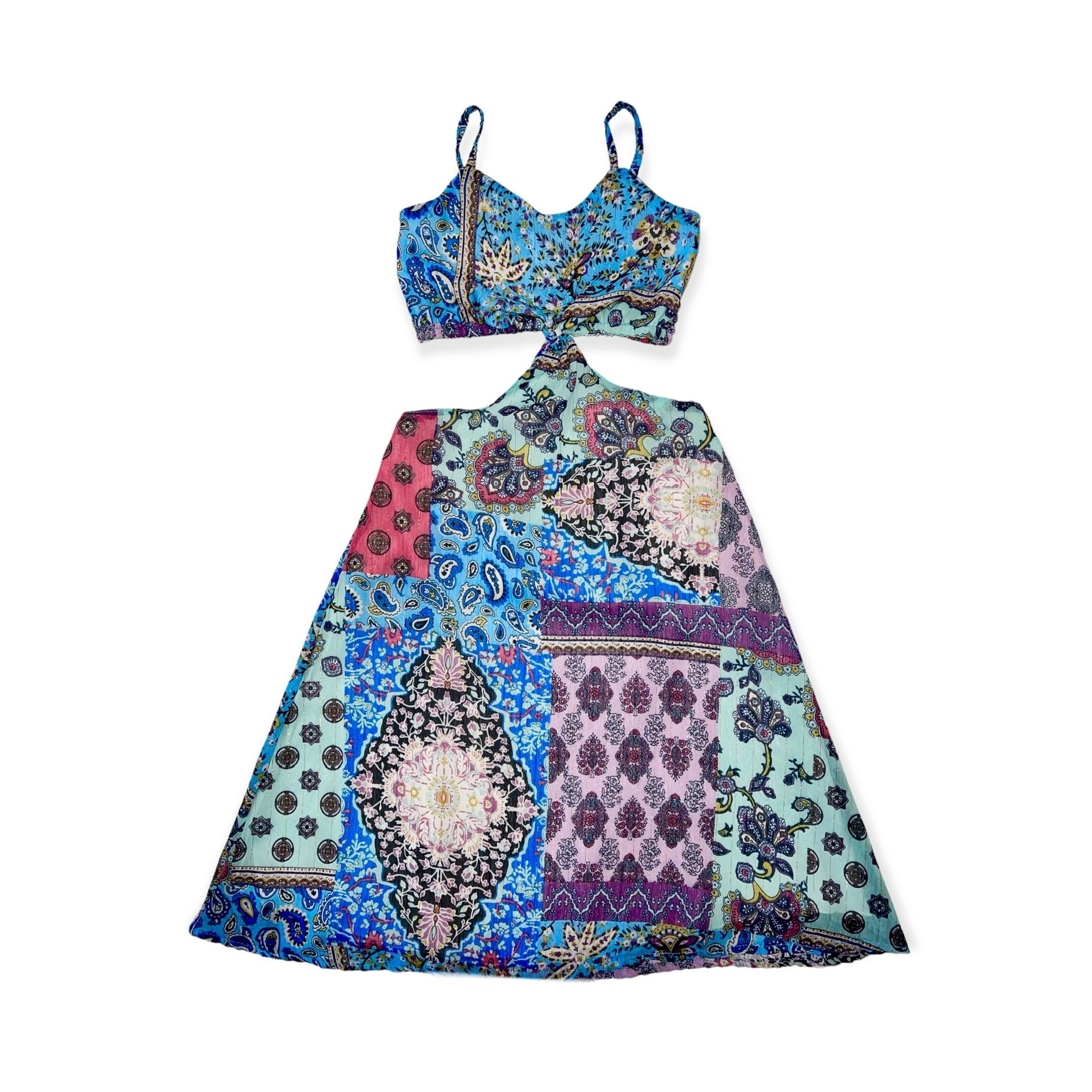 chiffon flower patchwork dress FBZ Gathered strappy midi dress Size:110 (Height 105–114 cm) secretcrush Chiffon shirt The asymmetric tiered skirt