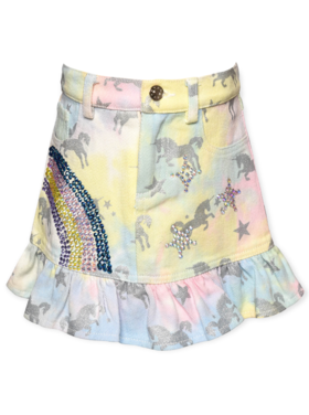 Sara Sara Unicorn Rhinestone Denim Skirt