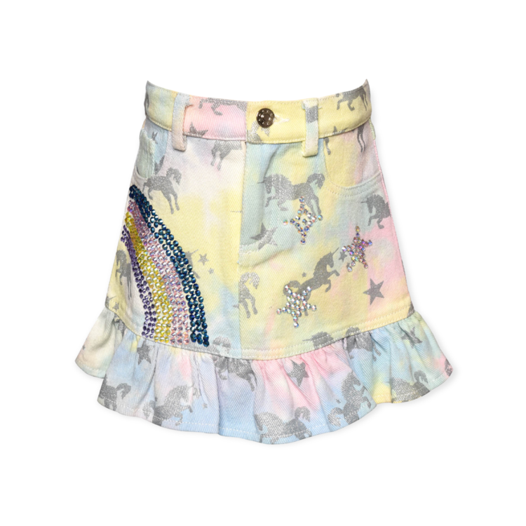 Sara Sara Unicorn Rhinestone Denim Skirt