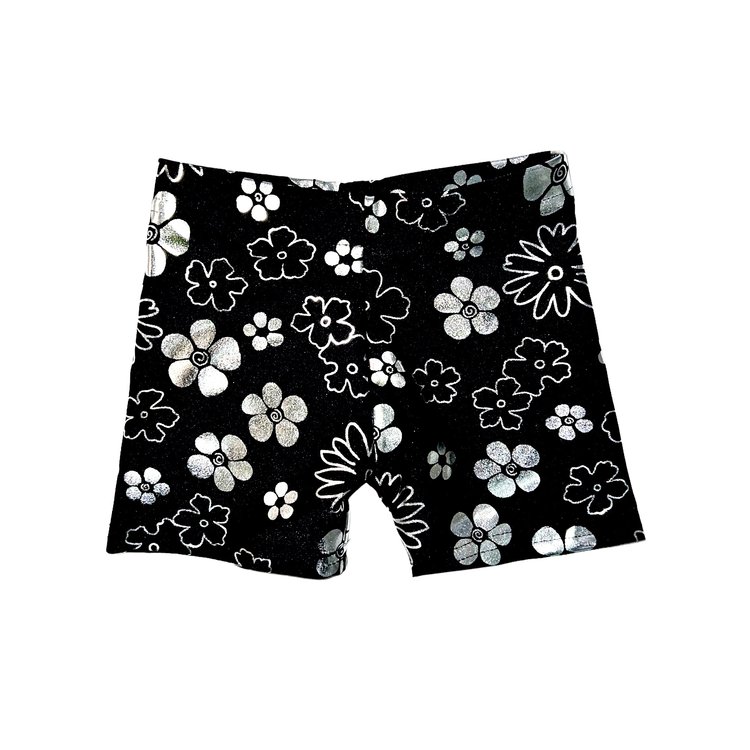 Dori Creations Dori Metallic Silver Flowers Lamé Biker Shorts
