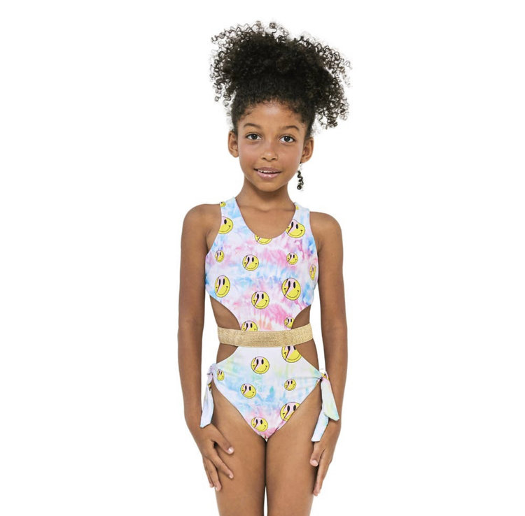Too Cool Beachwear Smiley Cut Out One Piece Swimsuit