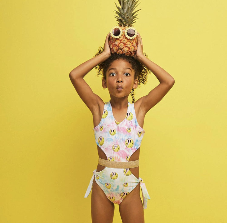 Too Cool Beachwear Smiley Cut Out One Piece Swimsuit